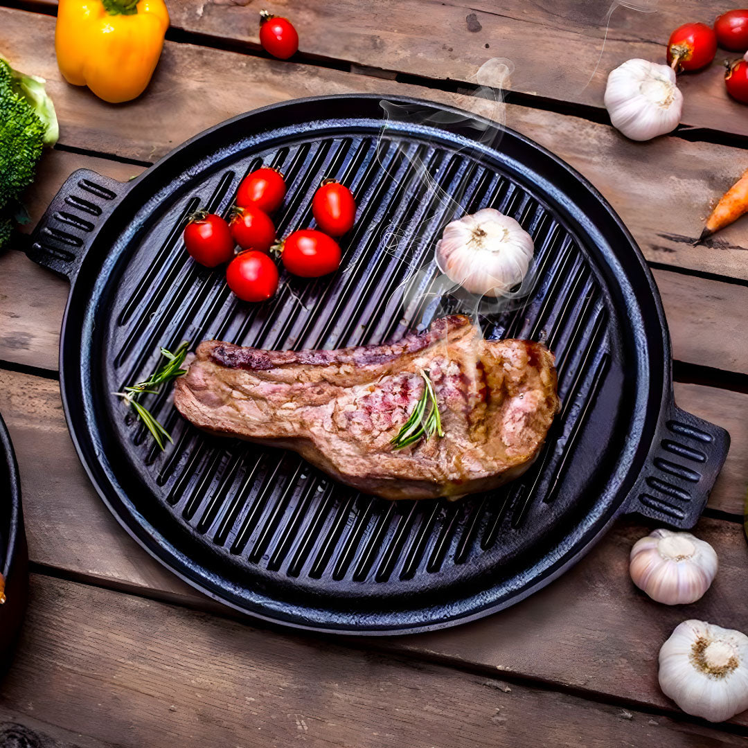 43cm Round Ribbed Frying Pan with Handle