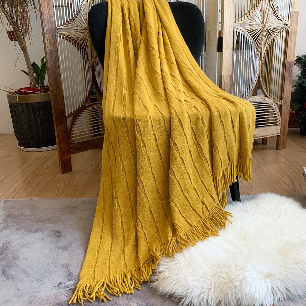 Knitted Throw Blanket with Tassels