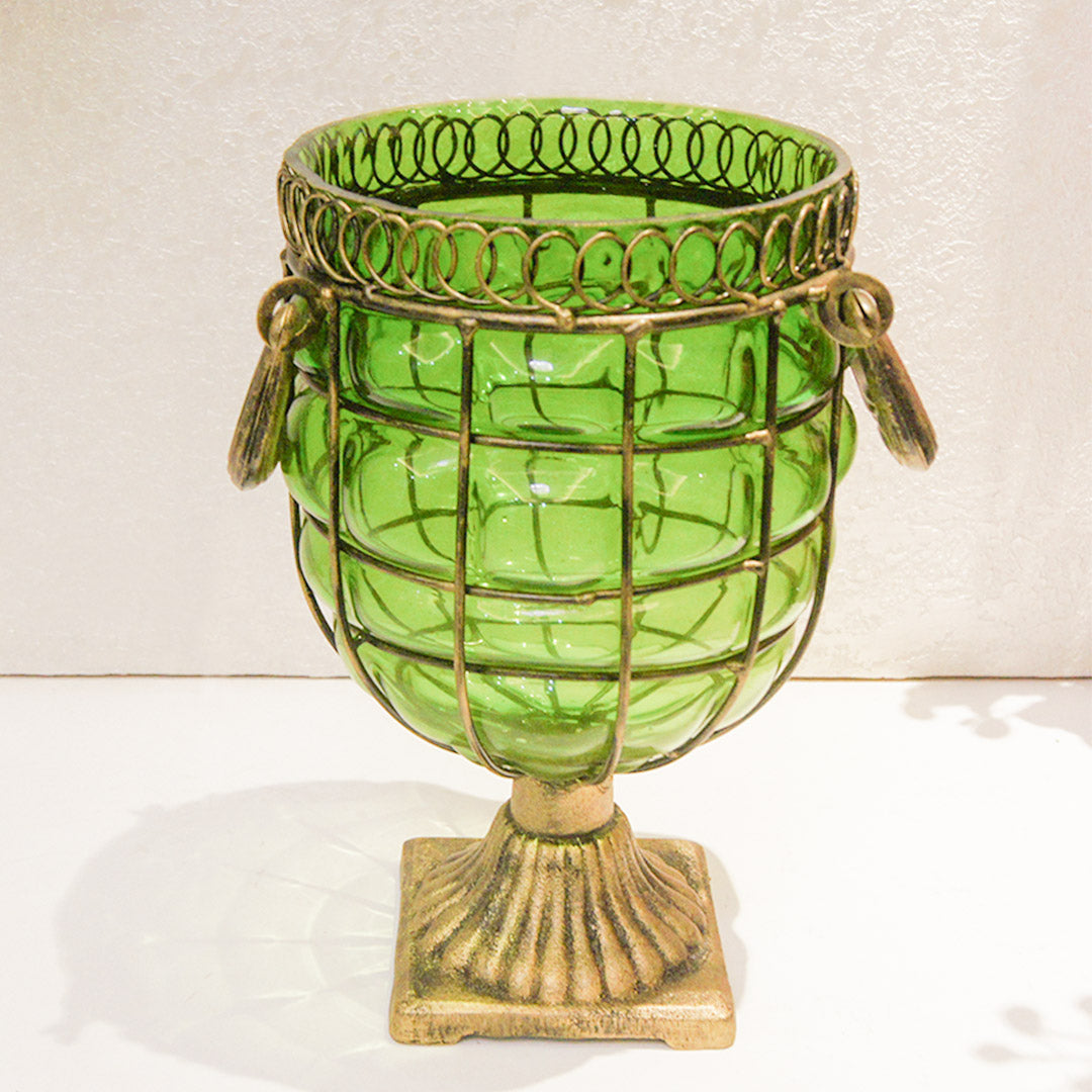 Green Glass Jar Flower Vase