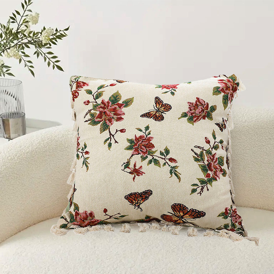 Vintage Butterfly Loves Flowers Throw Pillow