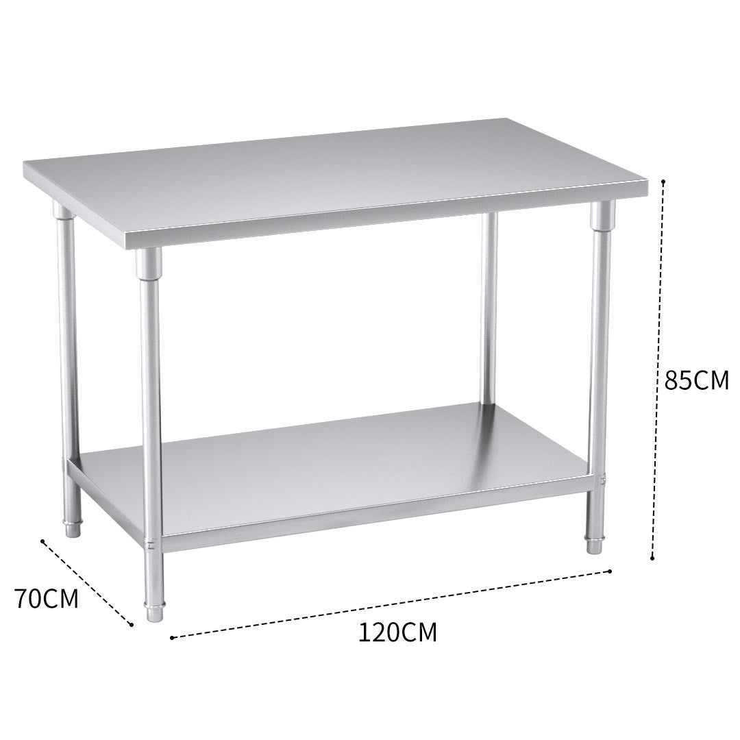 SOGA 2-Tier Commercial Catering Kitchen Stainless Steel Prep Work Bench Table 120*70*85cm