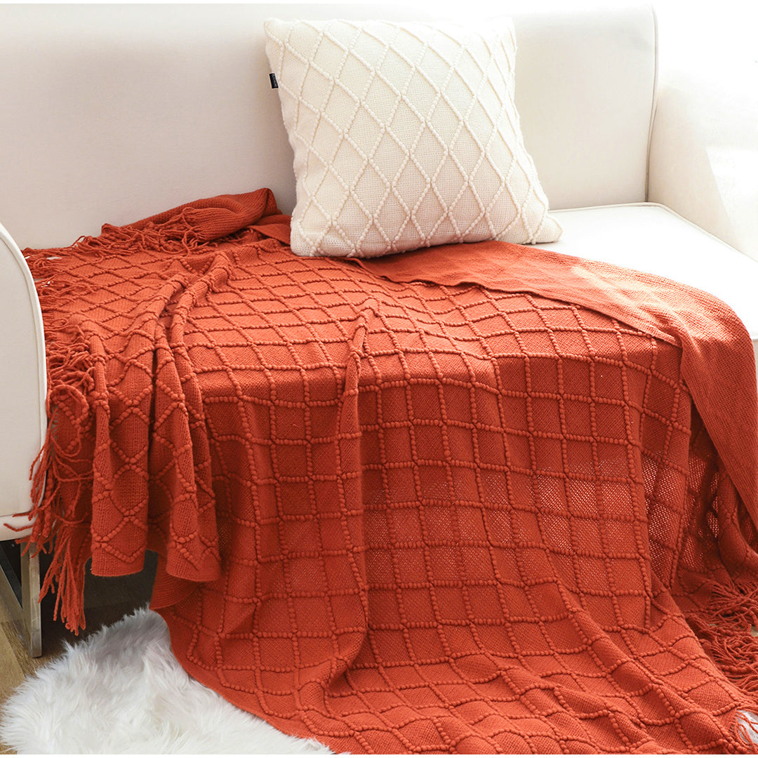 Diamond Knitted Pattern Throw Blanket