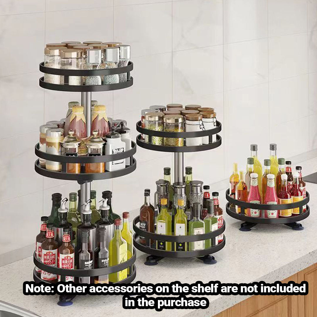 SOGA 2 Tier Steel Black Round Rotating Multi-Function Kitchen Portable Storage Spice Seasoning Kitchen Countertop Organiser Shelf