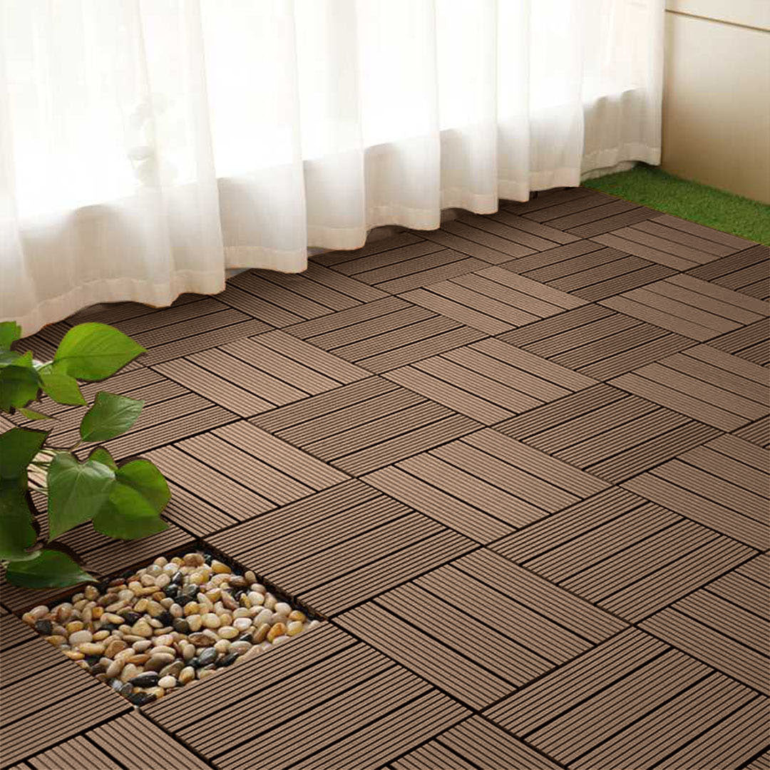 SOGA 11 pcs Dark Chocolate DIY Wooden Composite Decking Tiles Garden Outdoor Backyard Flooring Home Decor