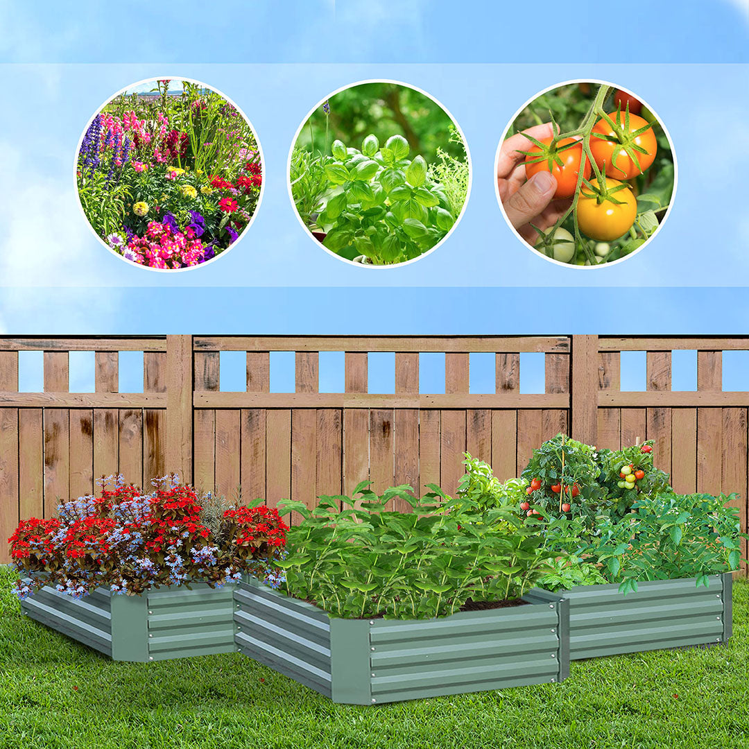 SOGA 120x60cm Rectangle Galvanised Raised Garden Bed Vegetable Herb Flower Outdoor Planter Box