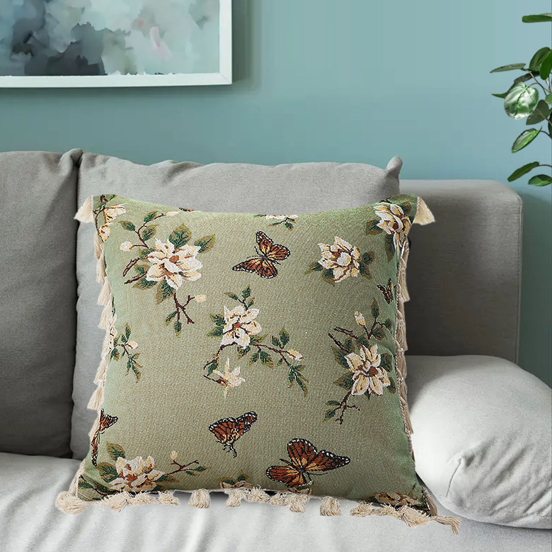 Vintage Butterfly Loves Flowers Throw Pillow