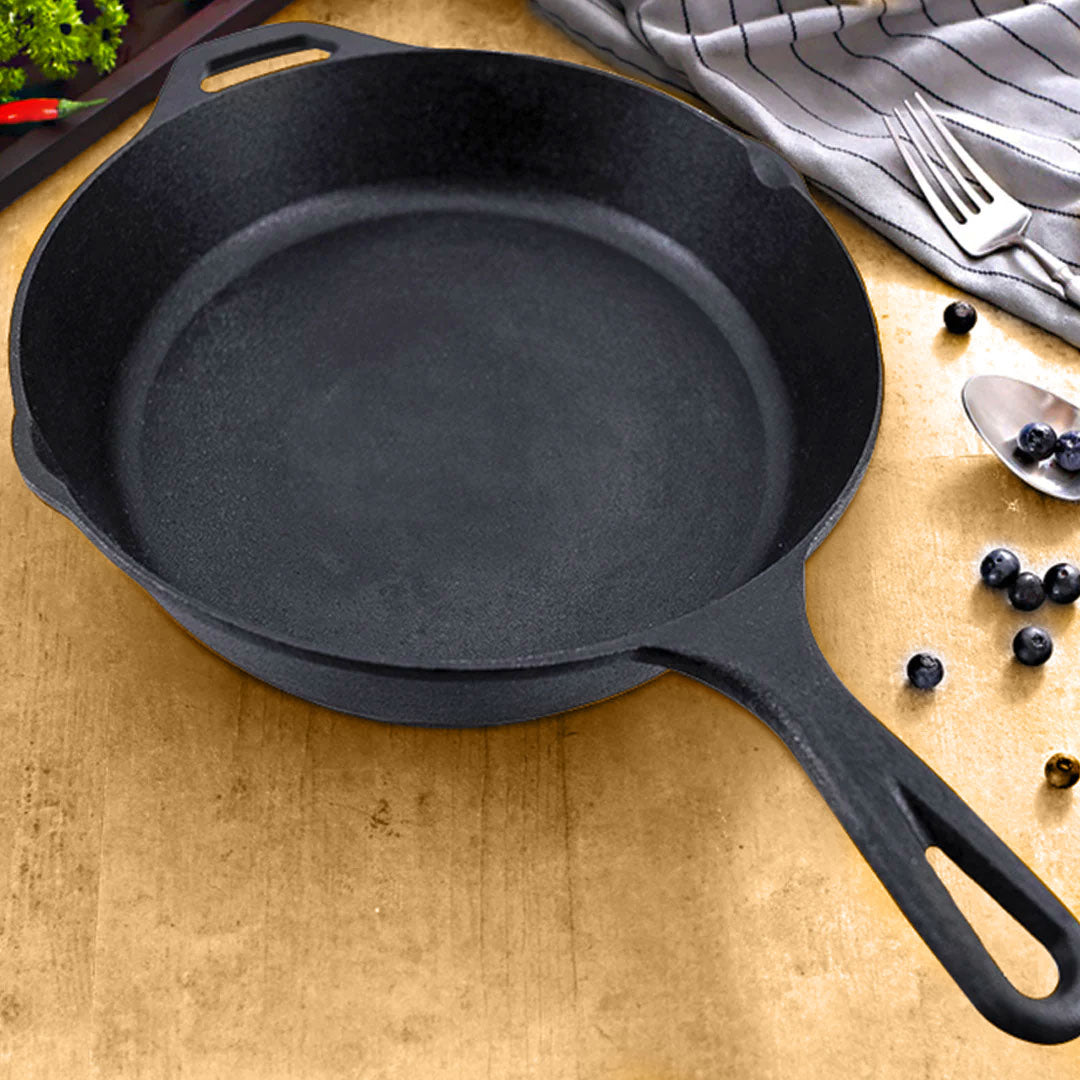 SOGA 2X 30cm Round Cast Iron Frying Pan Skillet Steak Sizzle Platter with Helper Handle