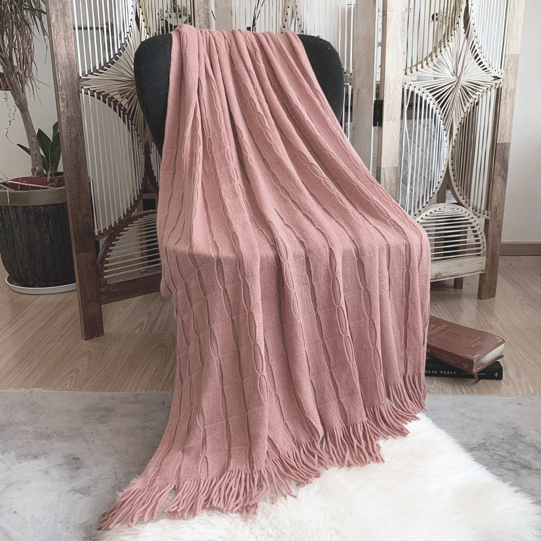 Knitted Throw Blanket with Tassels