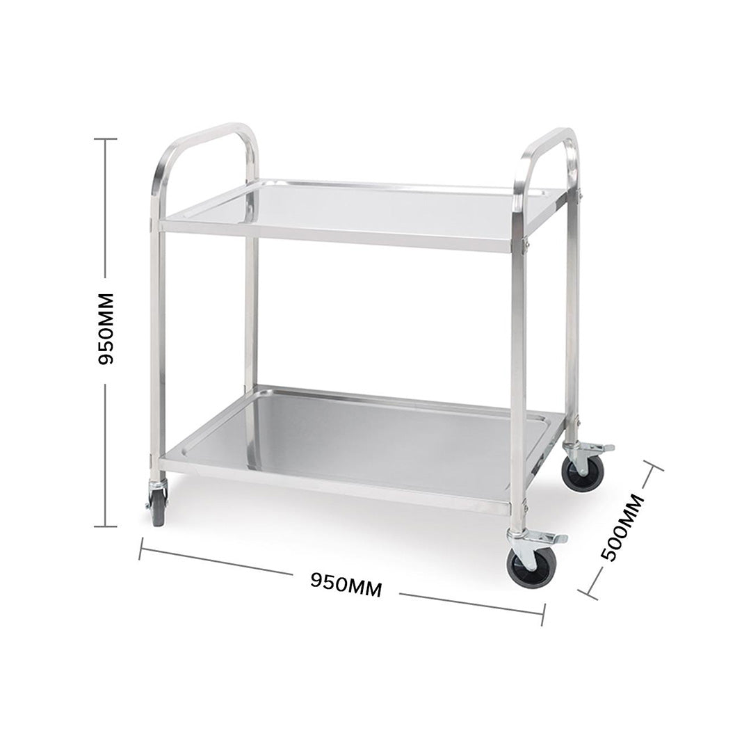 SOGA 2X 2 Tier 95x50x95cm Stainless Steel Kitchen Dining Food Cart Trolley Utility Large