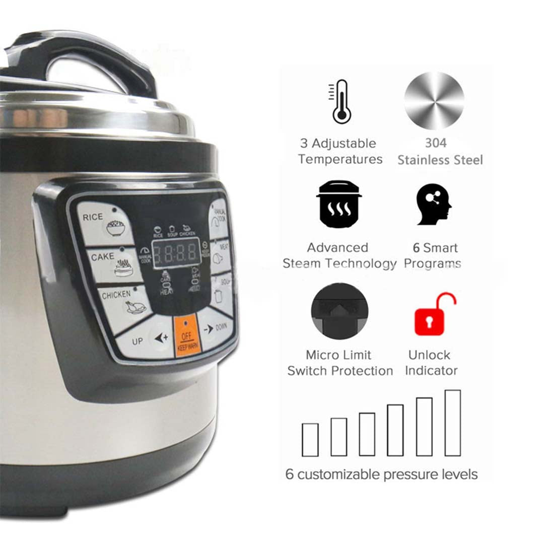 SOGA 2X Stainless Steel Electric Pressure Cooker 6L Nonstick 1600W