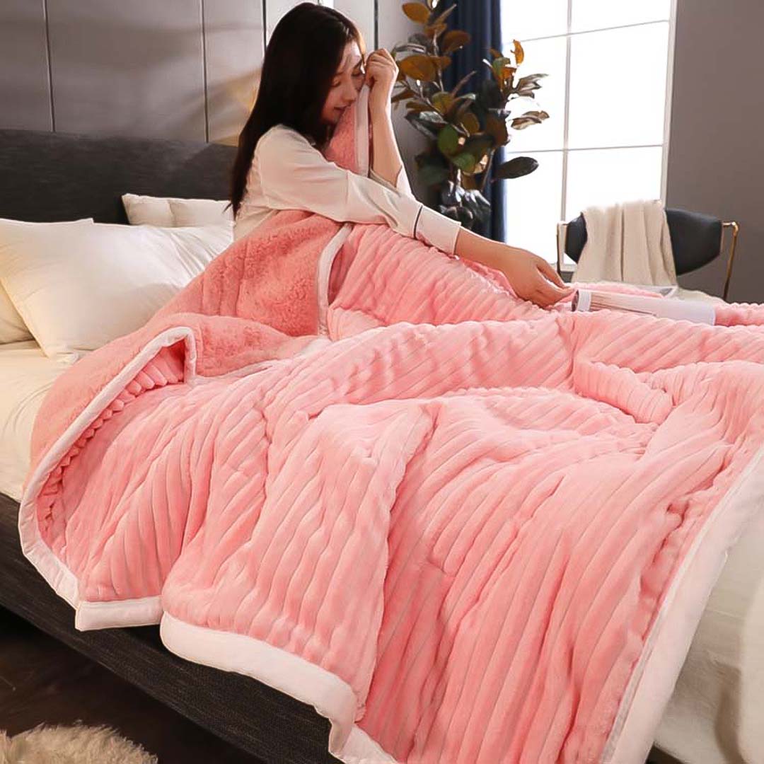 SOGA Throw Blanket Warm Cozy Double Sided Thick Flannel Coverlet Fleece Bed Sofa Comforter Pink