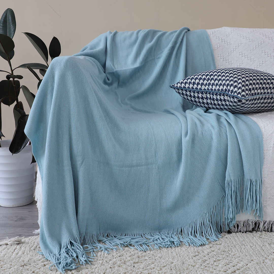 Fringed Knitted Throw Blanket