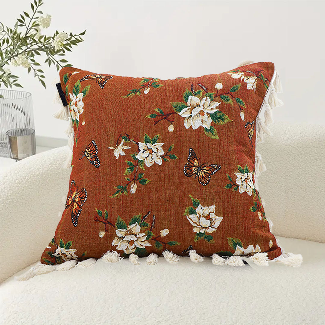 Vintage Butterfly Loves Flowers Throw Pillow