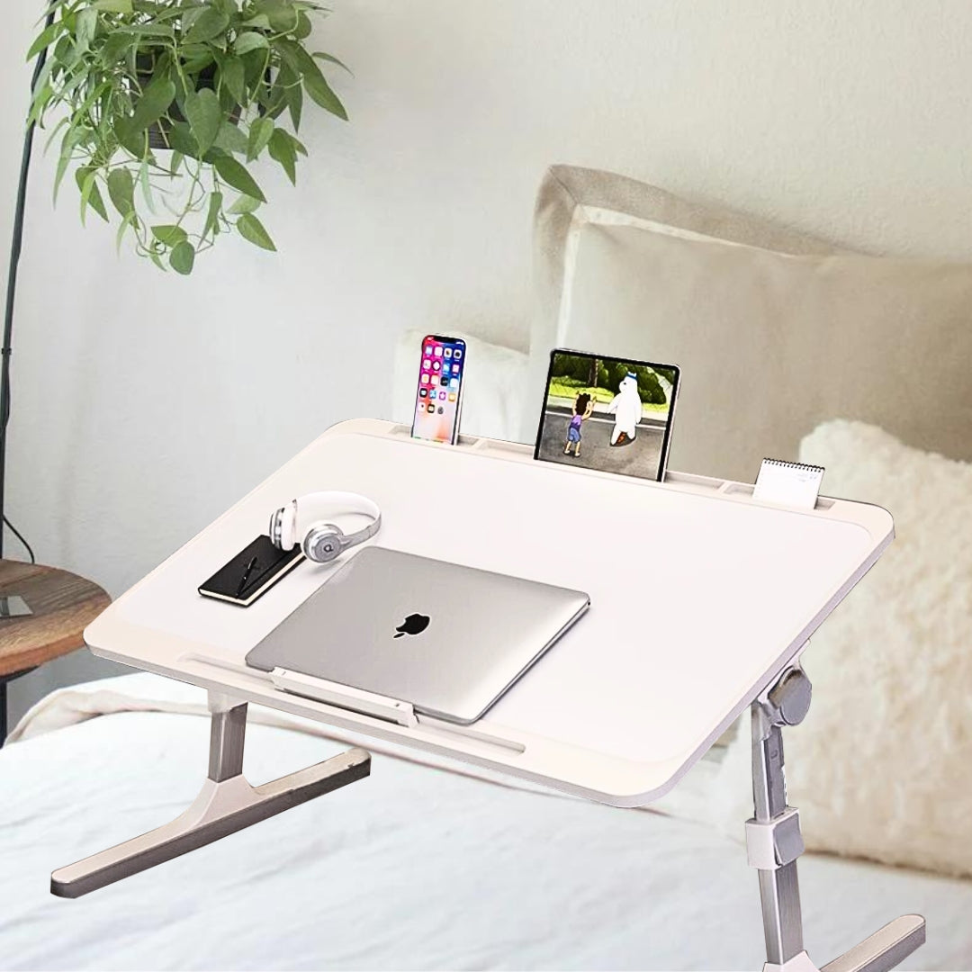 SOGA 70X45cm White Small Laptop Bed Portable Foldable Study Table Adjustable