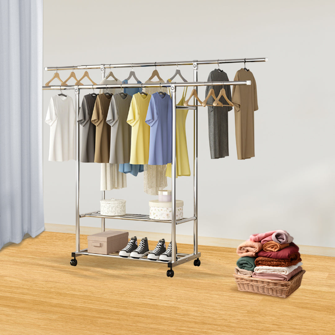 SOGA 200cm Stainless Steel Floor-Standing Clothes Rack - Durable and Space-Saving Laundry Organizer