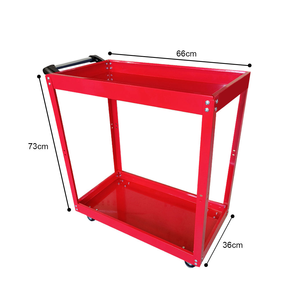 SOGA 2 Tier Tool Storage Cart Portable Service Utility Heavy Duty Mobile Trolley Red