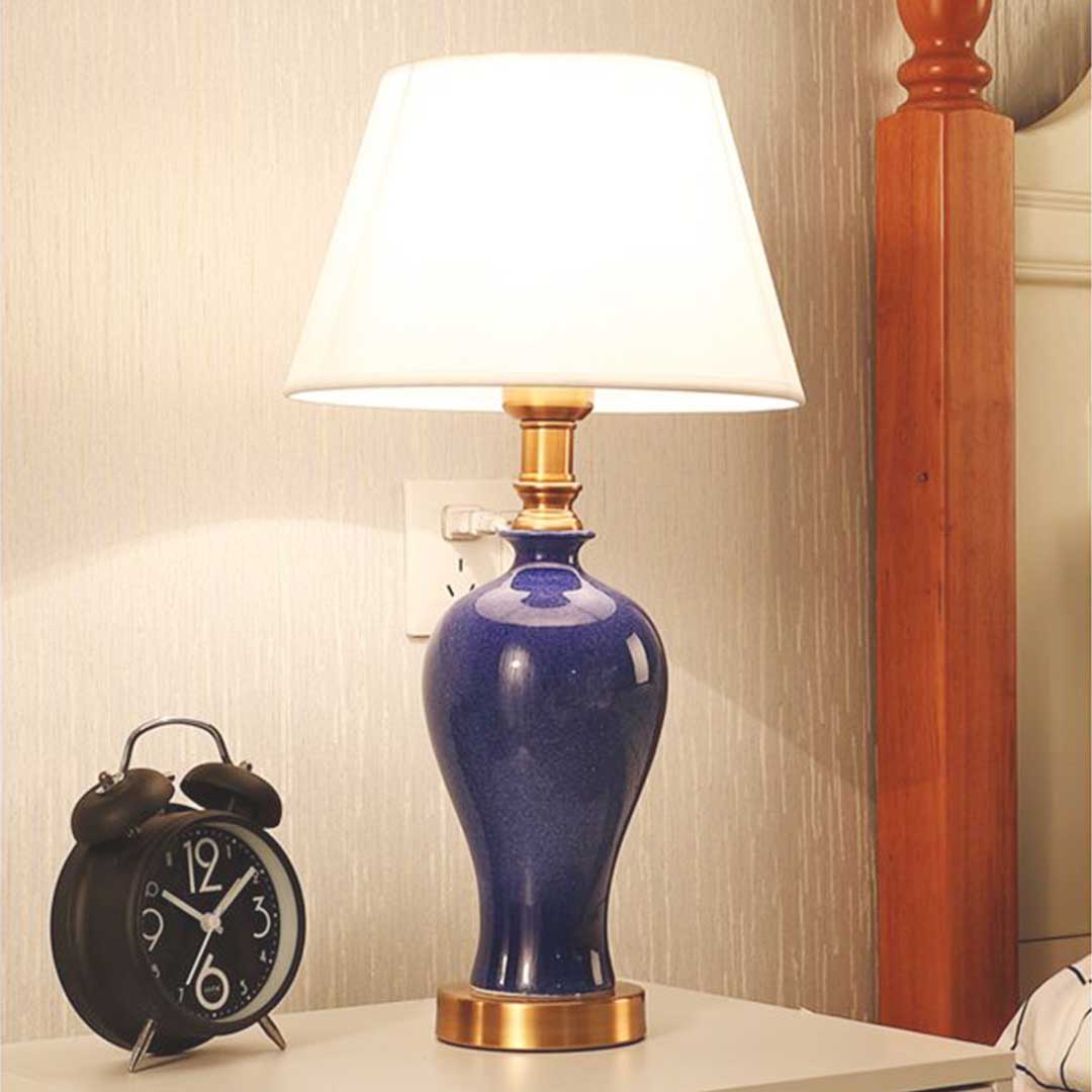 Blue Ceramic Oval Table Lamp