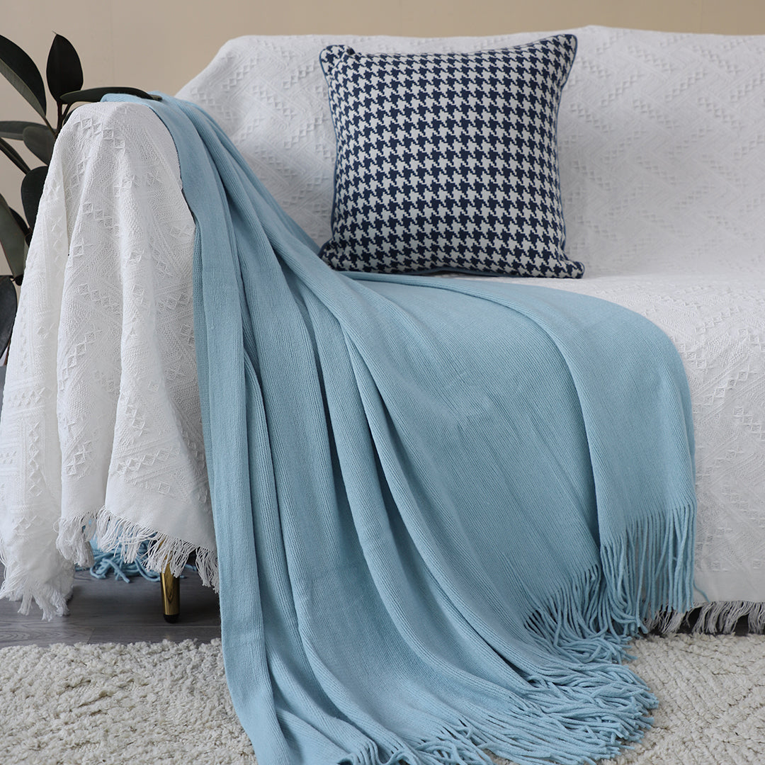 Fringed Knitted Throw Blanket