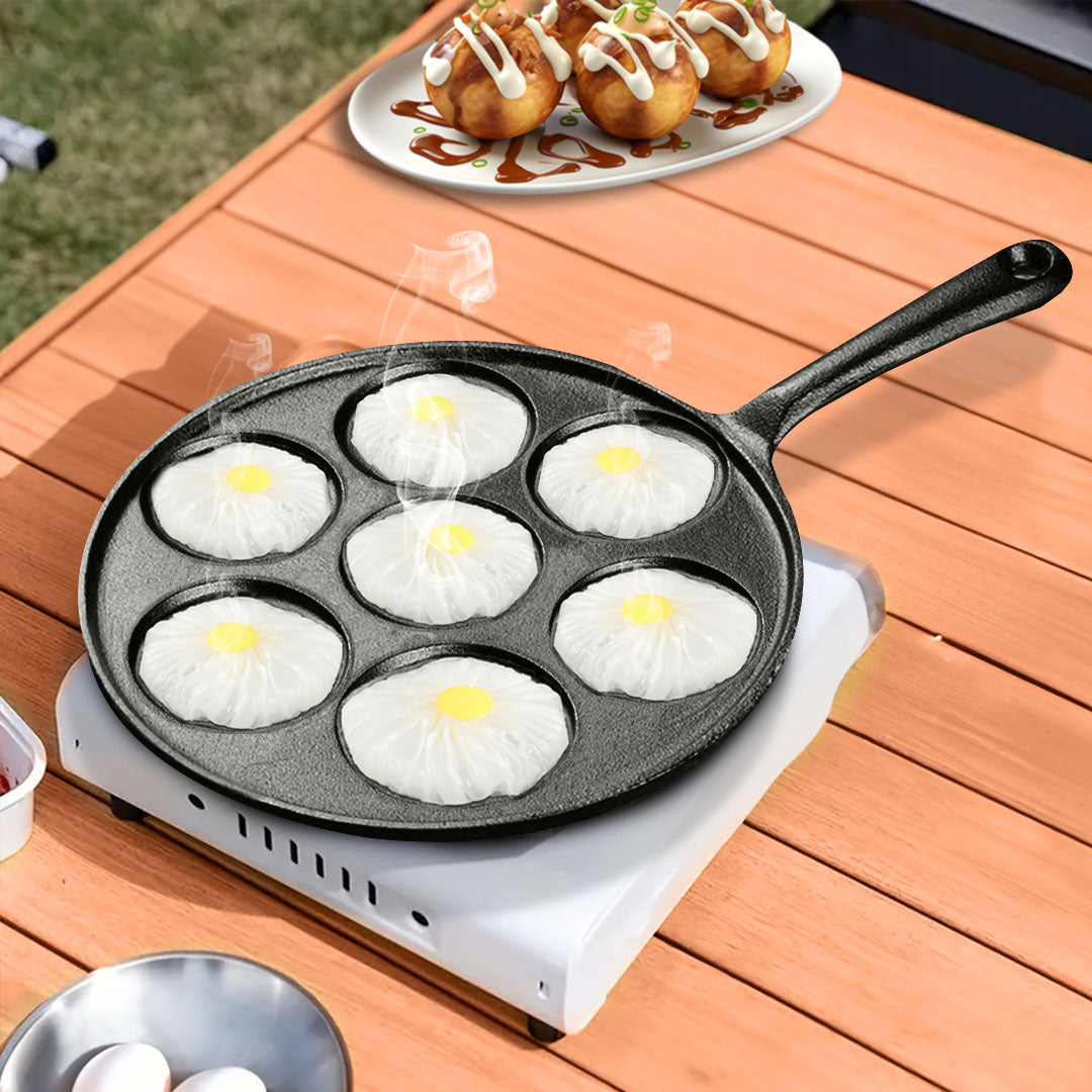 SOGA 23cm Cast Iron Takoyaki Fry Pan Octopus Balls Maker 7 Hole Cavities Grill Mold