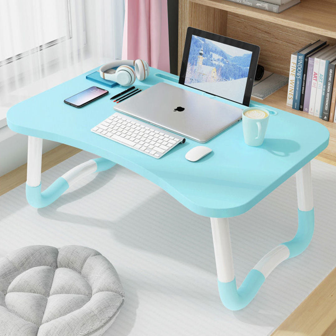 SOGA 2X Blue Portable Bed Table Adjustable Foldable Bed Sofa Study Table Laptop Mini Desk with Notebook Stand Cup Slot Home Decor