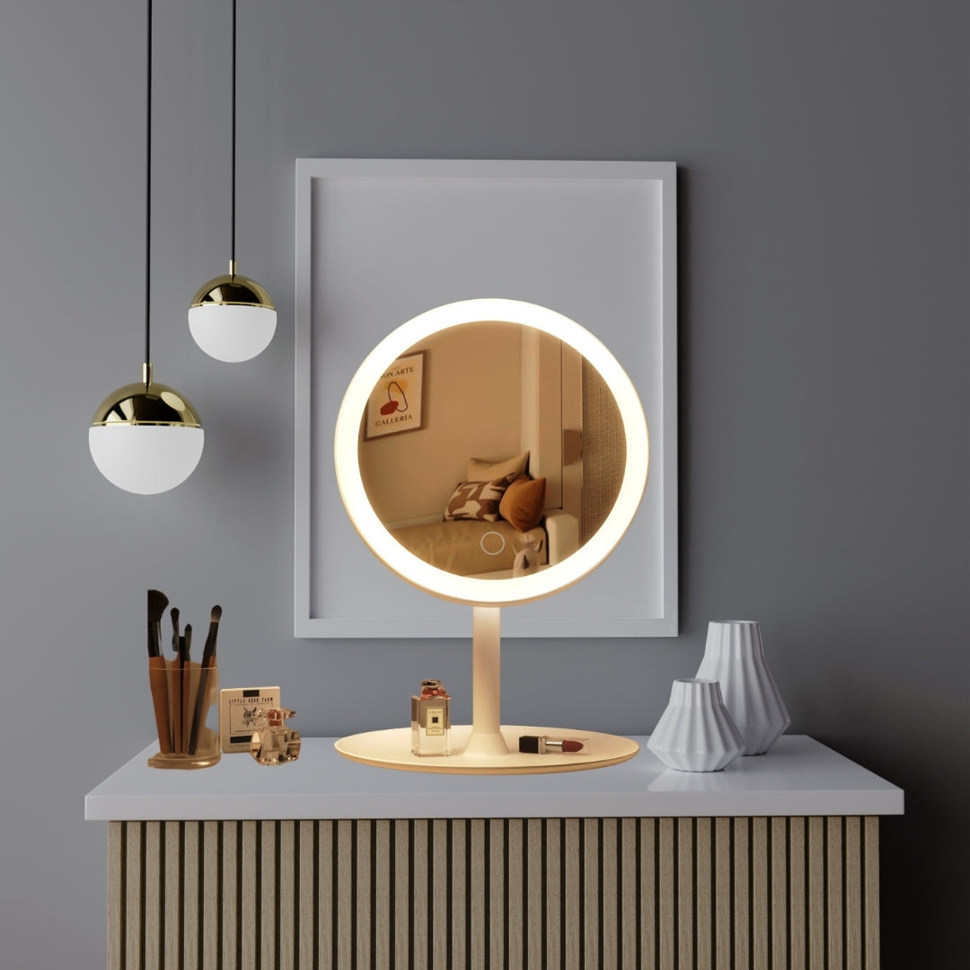 SOGA 26cm White Round Smart LED Makeup Bedroom Table Vanity Mirror Tricolor Adjustable Light