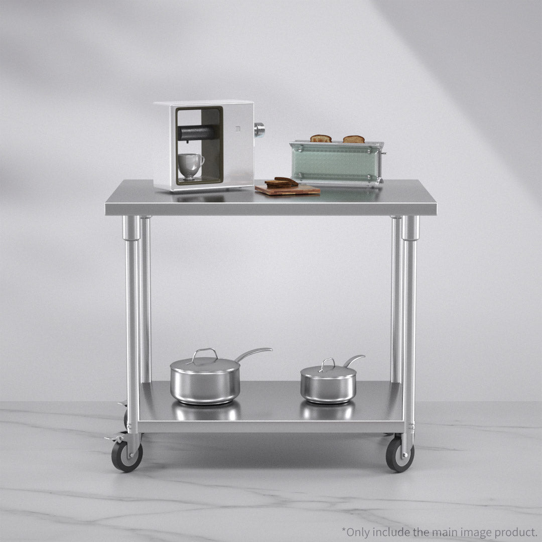 SOGA 100cm Commercial Catering Kitchen Stainless Steel Prep Work Bench Table with Wheels