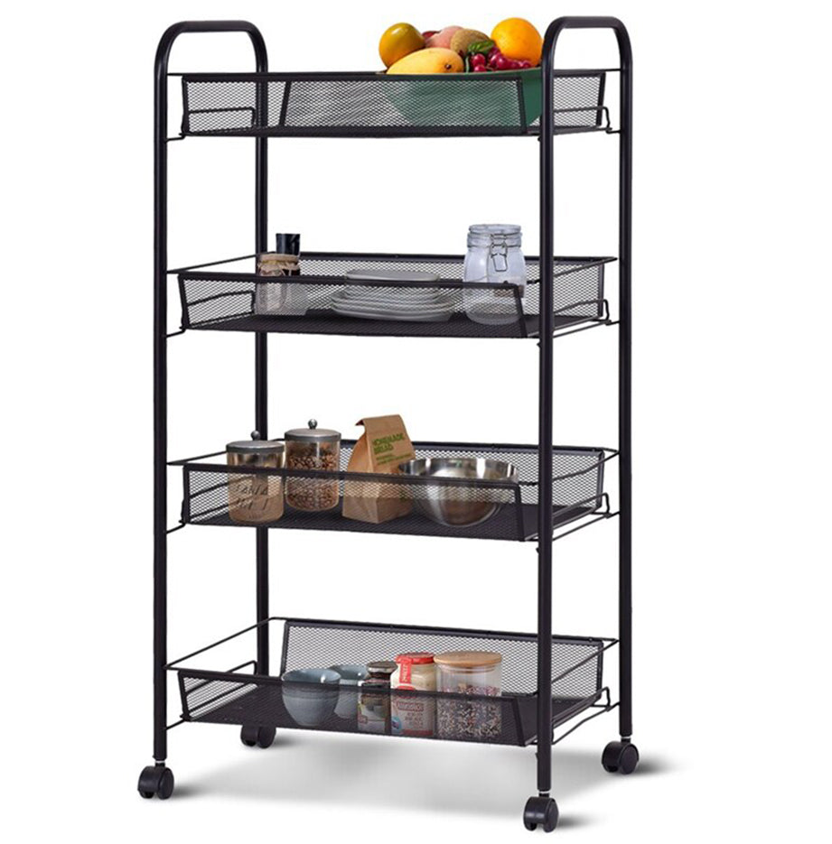 SOGA 2X 4 Tier Steel Black Bee Mesh Kitchen Cart Multi-Functional Shelves Storage Organizer with Wheels
