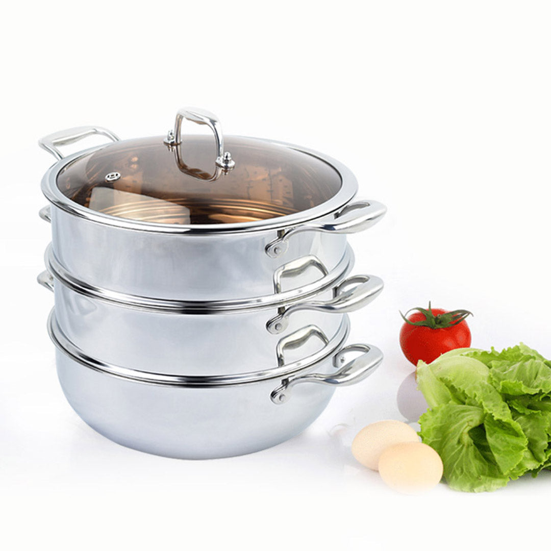 Stackable Food Steamer with Glass Lid