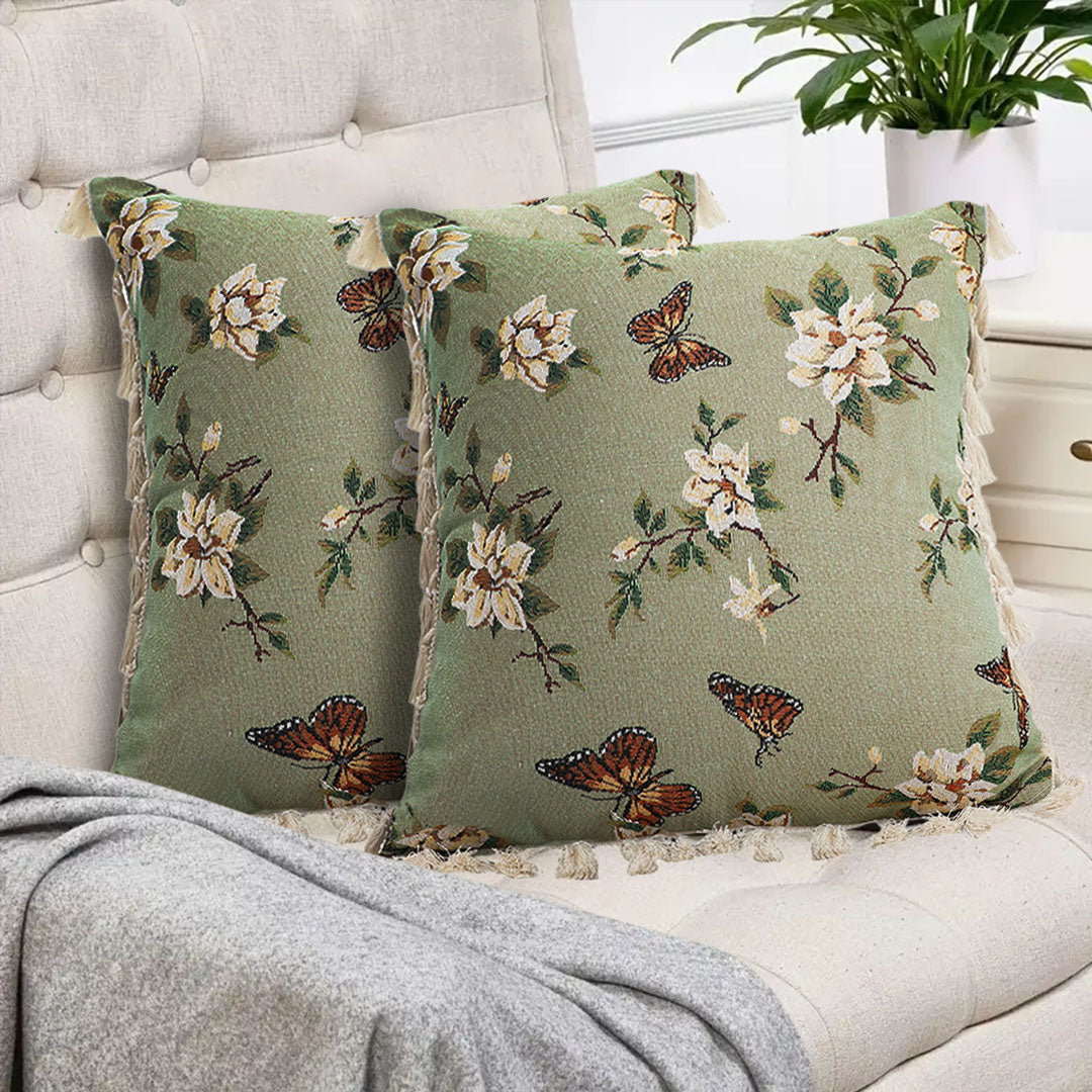 Vintage Butterfly Loves Flowers Throw Pillow