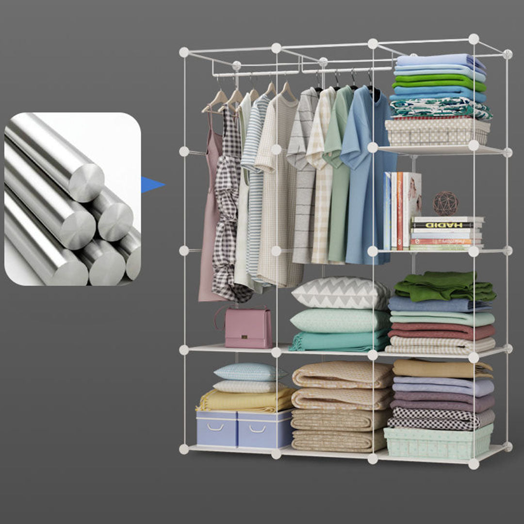 SOGA 10 Cubes White Portable Wardrobe Divide-Grid Modular Storage Organiser Foldable Closet with Doors