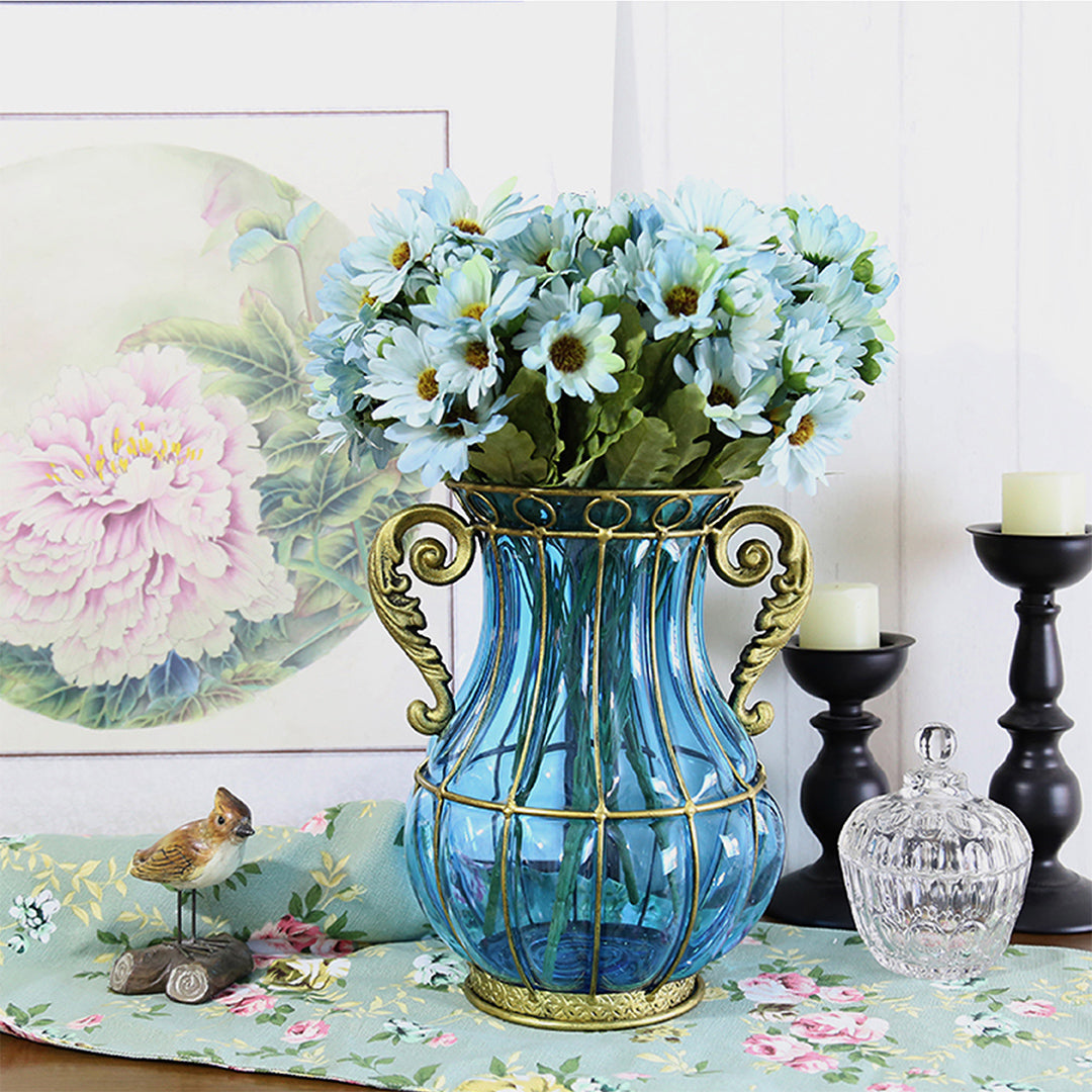 Blue Glass Flower Vase