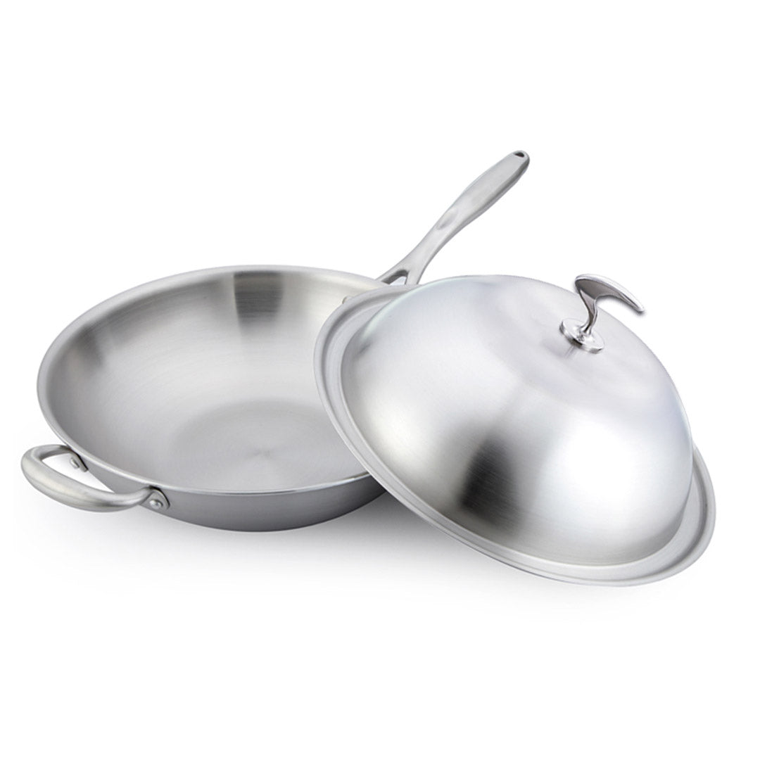 SOGA 18/10 Stainless Steel Fry Pan 34cm Frying Pan Top Grade Skillet with Helper Handle and Lid