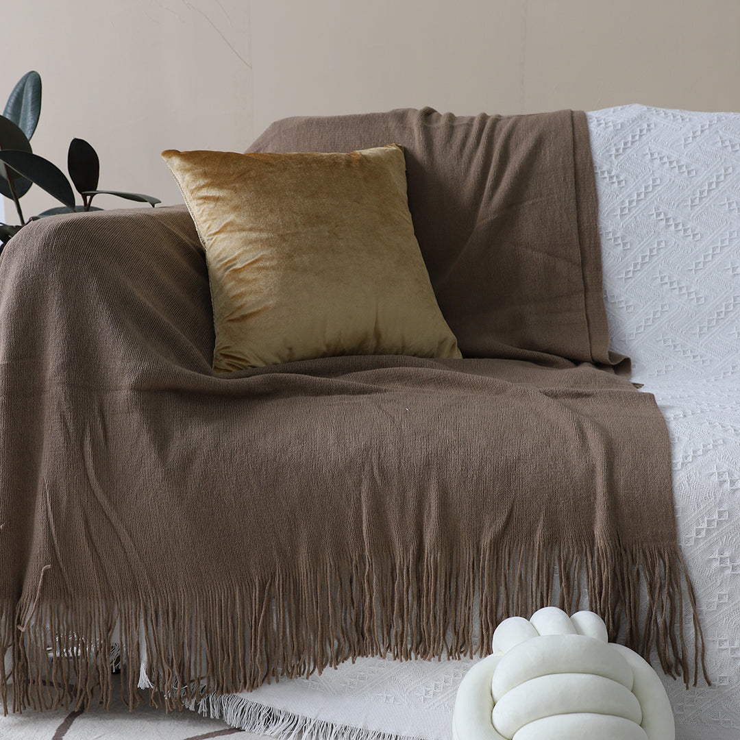 Fringed Knitted Throw Blanket