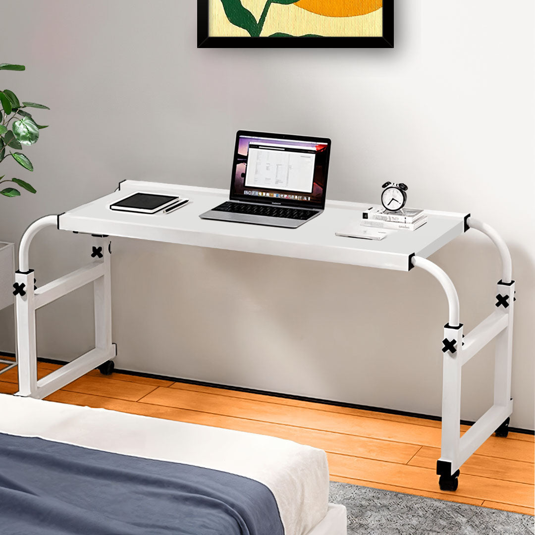 SOGA 140x45cm White Cross Bed Movable Desk Table w/ Adjustable Length & Height