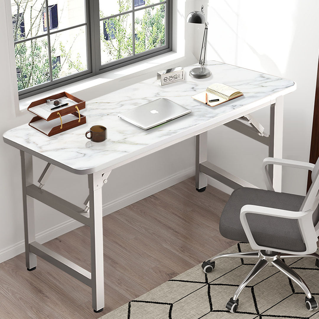 SOGA 120x60x75cm White Foldable Computer Study Table Easy Assembly Desk No Chair