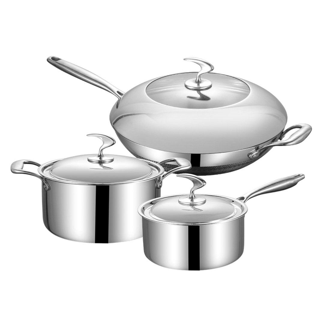 SOGA 6 Piece Cookware Set 18/10 Stainless Steel 3-Ply Frying Pan, Milk, and Soup Pot with Lid