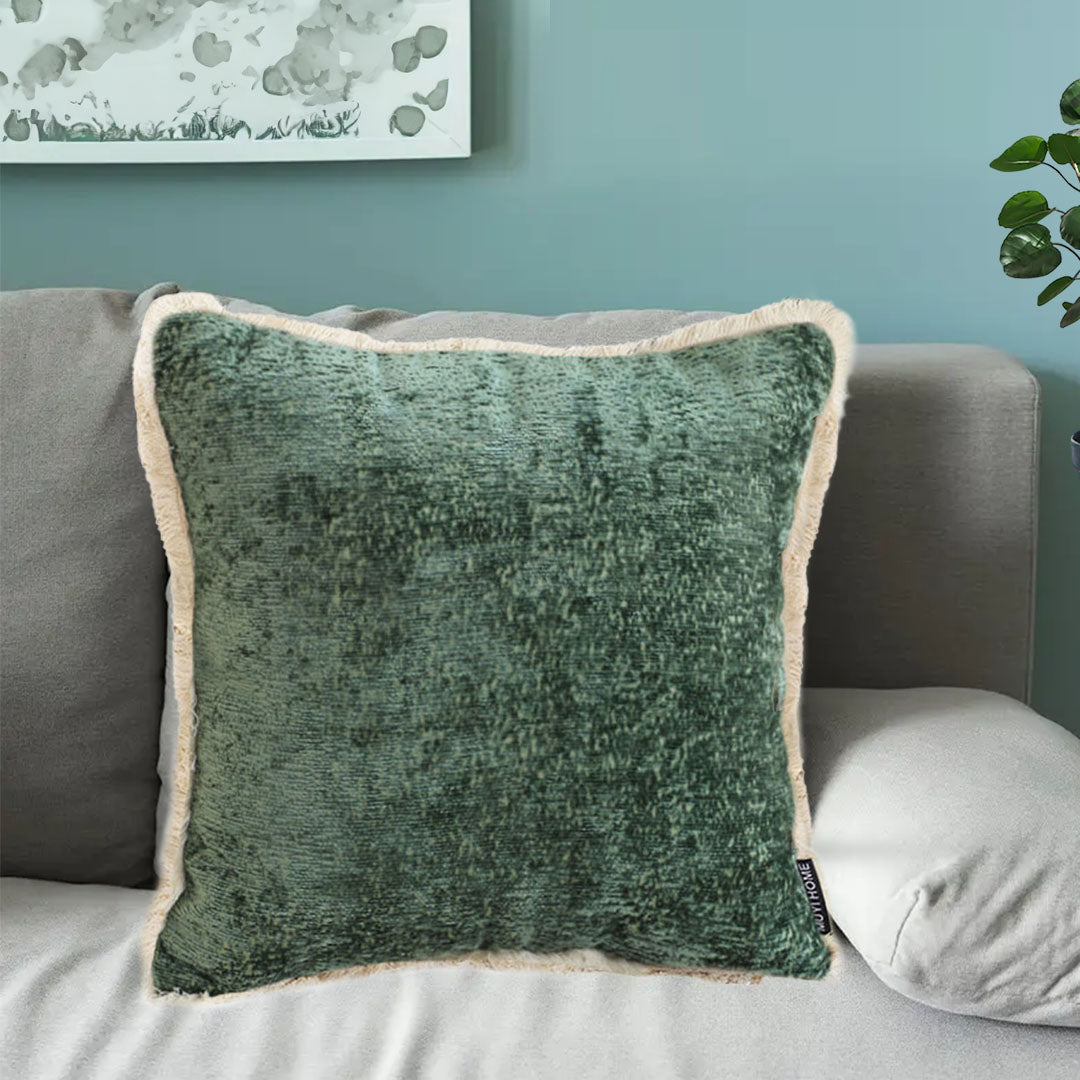 SOGA 2X 45cm Jade Green Home aesthetic chenille texture tassel square Throw Pillow