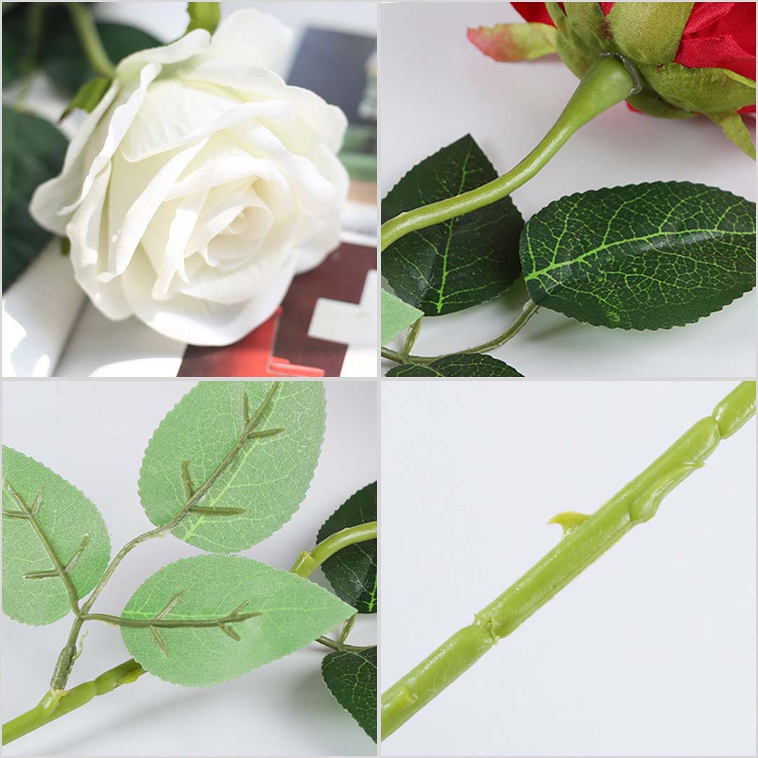 SOGA 20pcs Artificial Silk Flower Fake Rose Bouquet Table Decor White