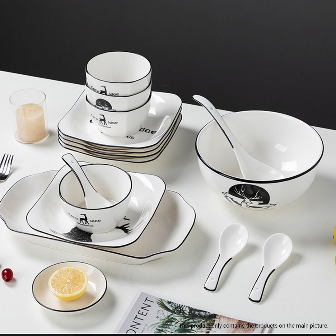 White Antler Printed Ceramic Dinnerware Set