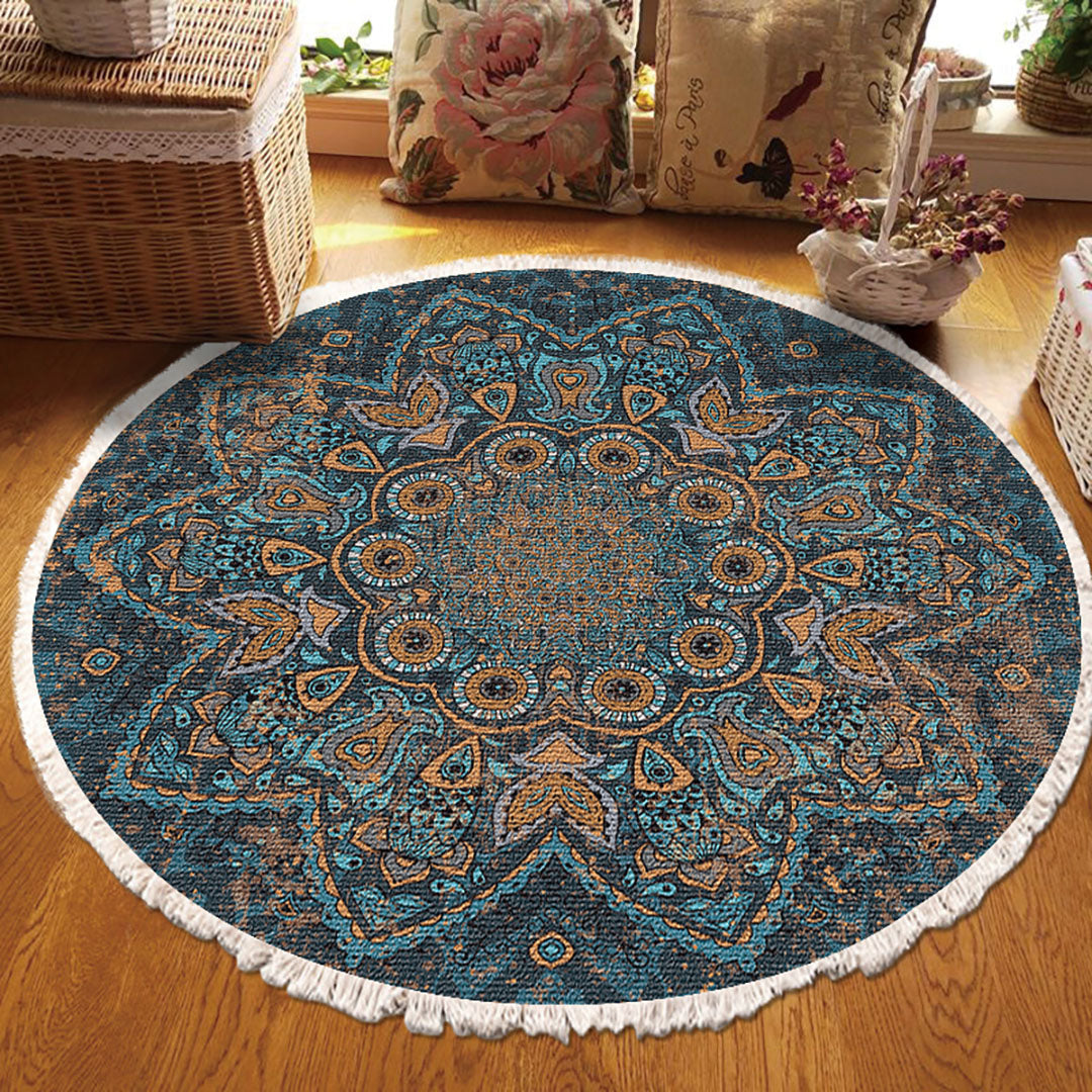 SOGA 2X 120cm Mandala Pattern Circle Area Rugs for Living Room Lounge Anti-slip Doormat Home Decor