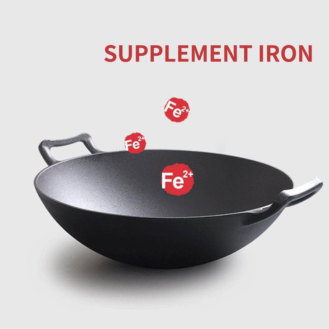 32cm Cast Iron Wok Frying Pan