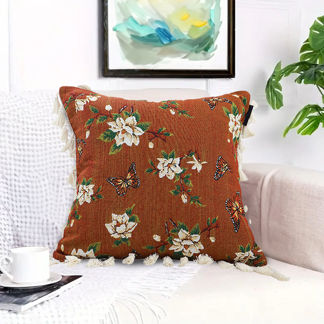 Vintage Butterfly Loves Flowers Throw Pillow