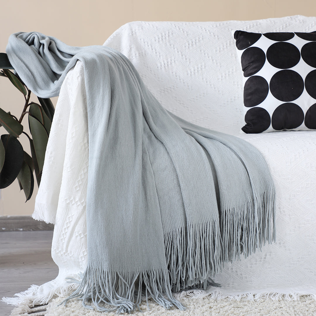 Fringed Knitted Throw Blanket