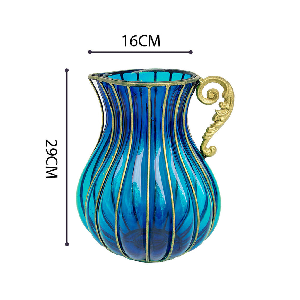 Glass Flower Vase with Metal Handle