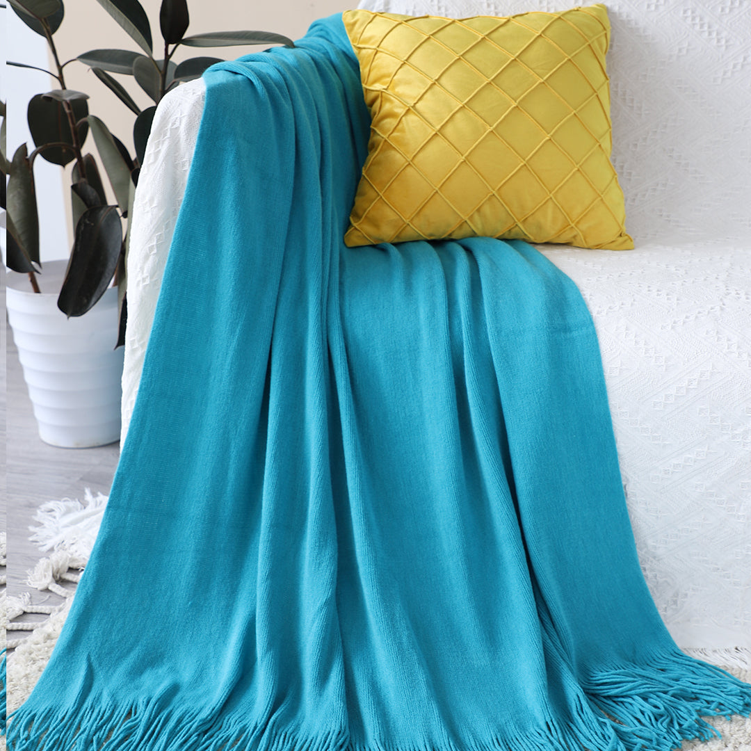 Fringed Knitted Throw Blanket