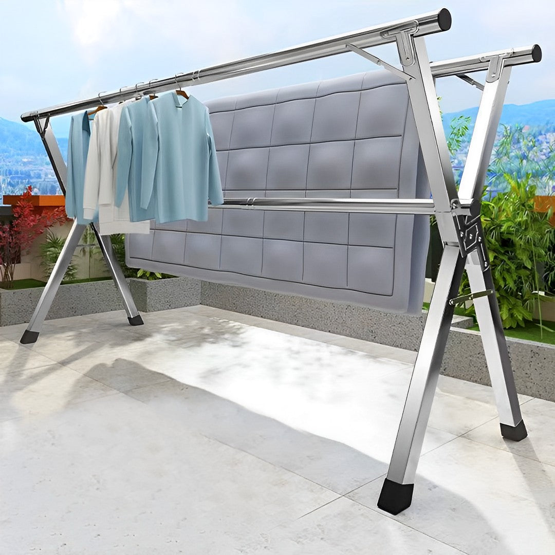 SOGA 1.6m Portable Standing Clothes Drying Rack Foldable Space-Saving Laundry Holder 3 Poles