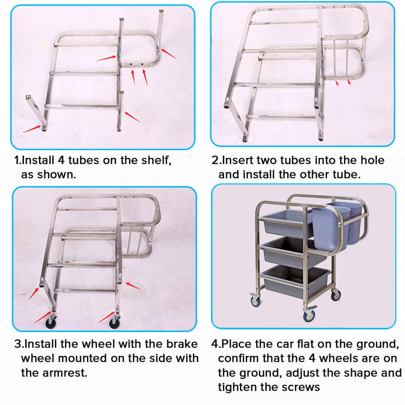 SOGA 2X 3 Tier Food Trolley Food Waste Cart Five Buckets Kitchen Food Utility 82x43x92cm Square