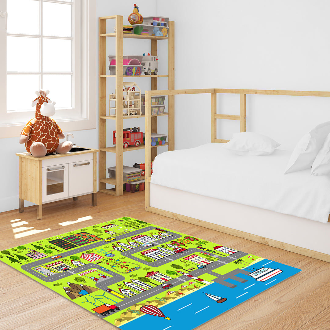 SOGA 120cm Kids Rug Street Map Play Mat Educational Baby Theme Park Area Rugs