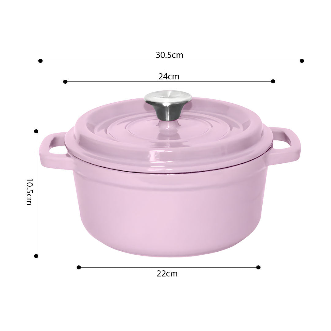 SOGA 2X 24cm Pink Cast Iron Ceramic Stewpot Casserole Stew Cooking Pot With Lid