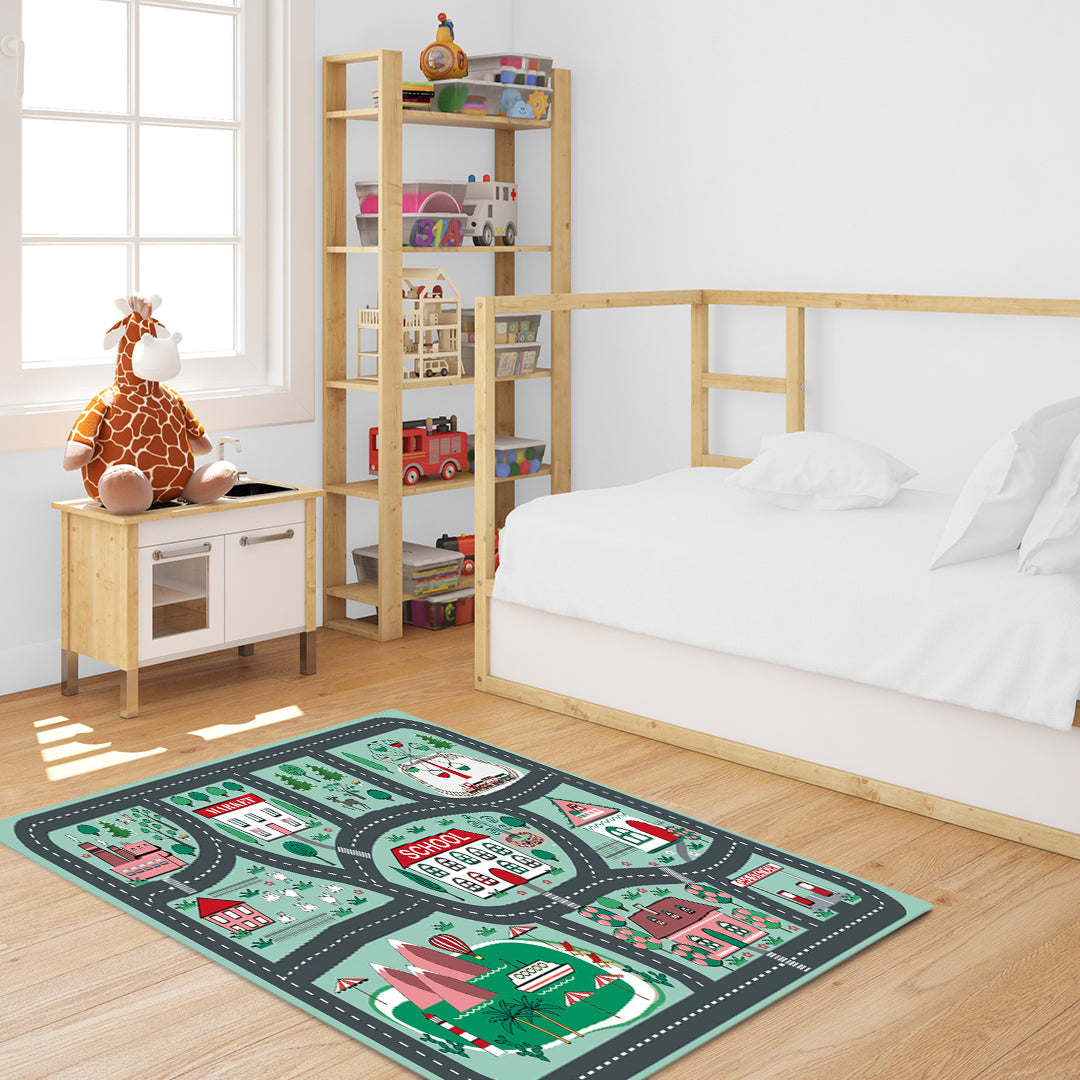 SOGA 120cm Kids Rug Street Map Play Mat Educational Baby Theme Park Area Rugs